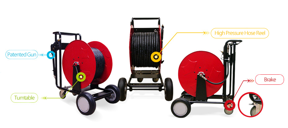 100m Hose Reel Trolley, Fire Hose Reel Cart with Wheels